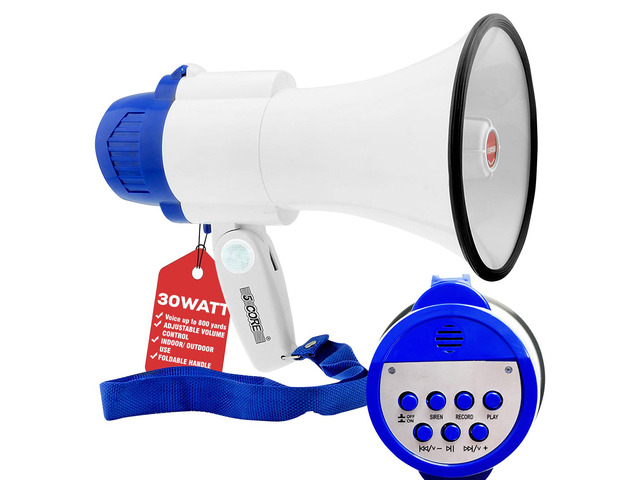 5 Core Megaphone Bullhorn Speaker 30W Bull Horn Battery Power Mini Cheer Megafono 800 Feet Range Loudspeaker W Siren Recording Ergonomic Handle for...