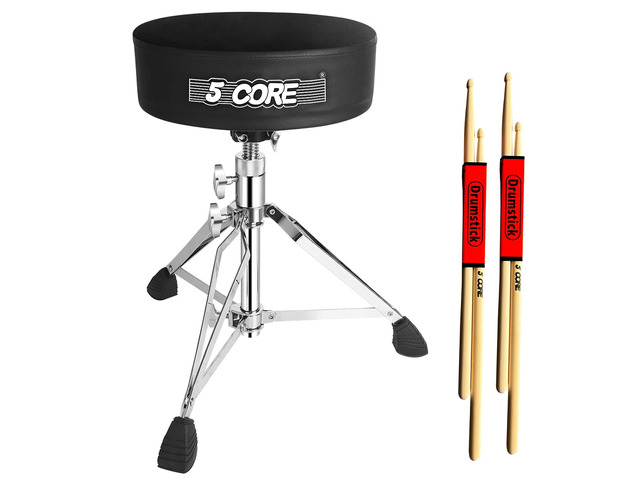 5 Core Drum Throne Comfortable Velvet Padded Stool Swivel Height Adjustable Music DJ Chair Heavy Duty Seat for Drummer Kids & Adults DS CH BLK VEL HD