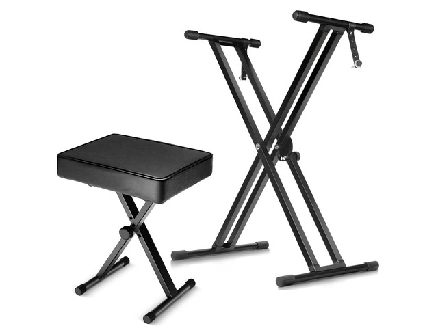 5 Core Keyboard Stands and Bench Set, 2024 Upgrade Heavy Duty Double X Keyboard Stand Adjustable & Portable Digital Thick Padded Piano Seat with...