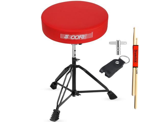 5 Core Drum Throne 3 Inch Thick Padded Comfortable Guitar Stool Double Braced Drummer Chair Height Adjustable Musician Seat For Adults And Kids Red...