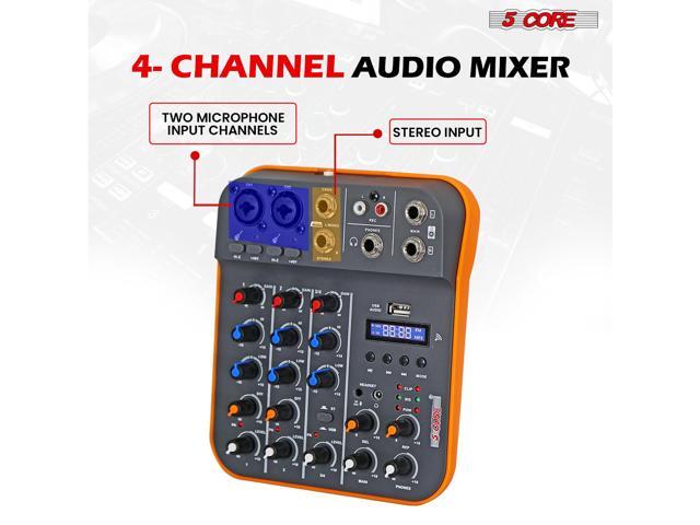 5 Core Audio Interface Mixer 4 Channel PC XLR Bluetooth USB DJ Music Stereo Sound Board Professional Small Podcast Karaoke Streaming PA Analog...