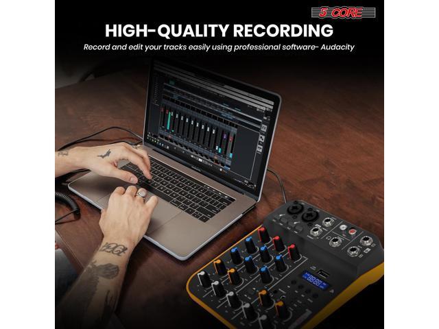 5 Core Audio Interface Mixer 4 Channel PC XLR Bluetooth USB DJ Music Stereo Sound Board Professional Small Podcast Karaoke Streaming PA Analog...