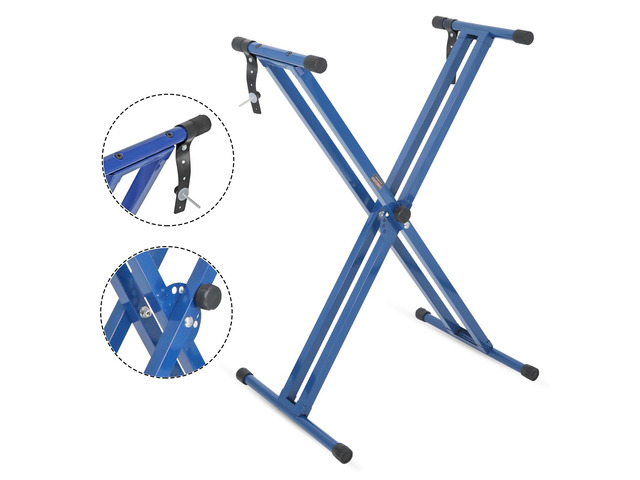 5 Core Keyboard Stand Double X Style Adjustable Lift Piano Riser For 49 To 88 Keys BLUE