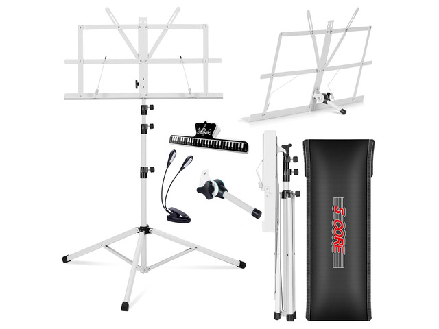 5 Core Sheet Music Stand 2 in 1 Dual Use Professional Portable Adjustable 28-67 Inch Folding Music Note Holder Tripod Stands - MUS FLD 4S WH WLGT