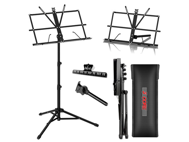 5 Core Music Stand Height Adjustable Desktop Book Stands Portable Sheet Holder All Metal Bookstand Foldable Atril Para Partituras w Carrying Bag &...