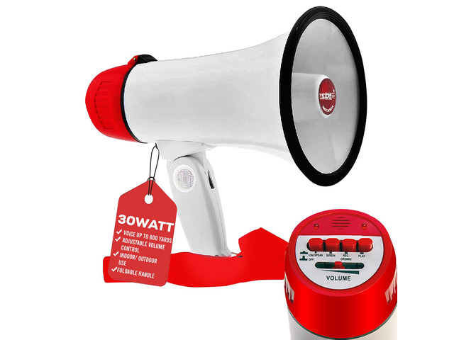 5 Core Megaphone Bullhorn Speaker 30W Bull Horn Battery Power Mini Cheer Megafono 800 Feet Range Loudspeaker W Siren Recording Ergonomic Handle for...