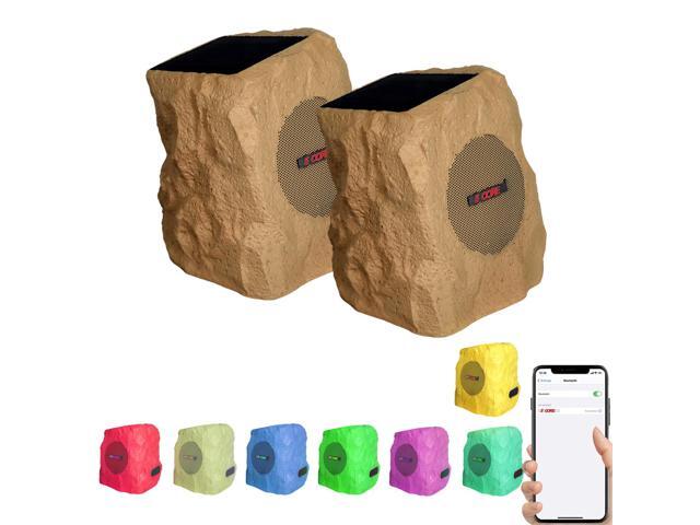 5 Core Rock Speaker Outdoor Waterproof Bluetooth Garden Speakers Solar & USB Charging RGB Colors for Patio Pool & Home