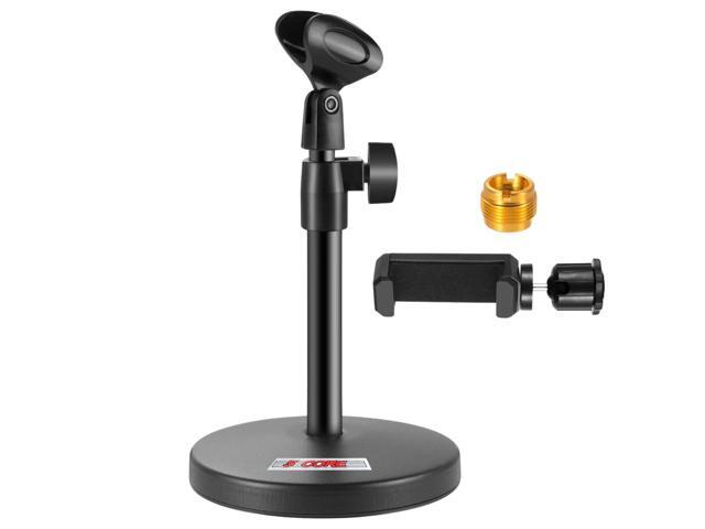 5 Core Mic Stand 3 in 1 Desktop Microphone Stands Height Adjustable Table Microfono Holder w Cell Phone Clamp Mike Clip Round Base Portable for...