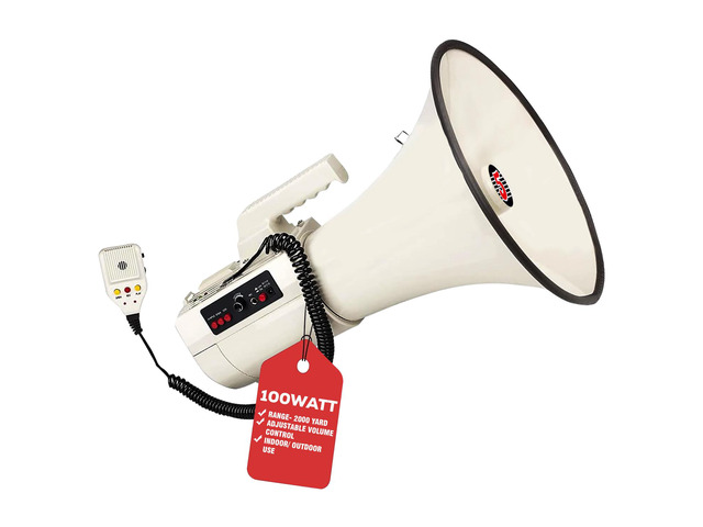 5Core Megaphone Bullhorn Speaker 100W Professional Bull Horn Battery Power Cheer Megafono 2000 Yard Range Loudspeaker W Siren Recording Ergonomic...