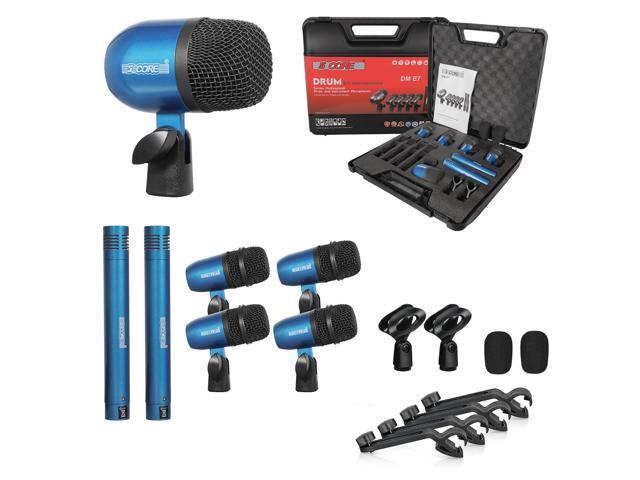 5 Core Drum Microphone Kit 7Pc All Metal Drummer Mics Tom/Snare & Cymbals Wired Instrument Drums Set
