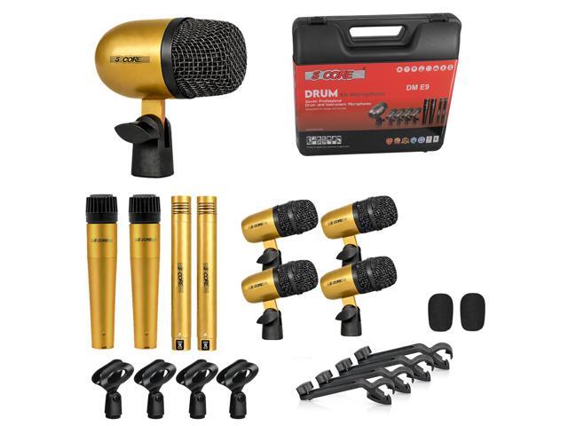 5 Core Drum Microphone Kit 9Pc All Metal Drummer Mics Tom/Snare & Cymbals Wired Instrument Drums Set