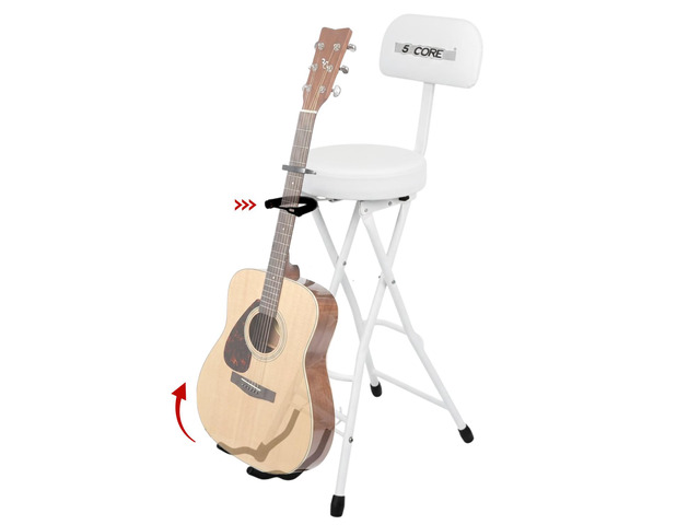 5Core Guitar Stool 3.15' Padded Chair w Backrest Foldable Music Seat Built in Foot Rest Guitar Stand