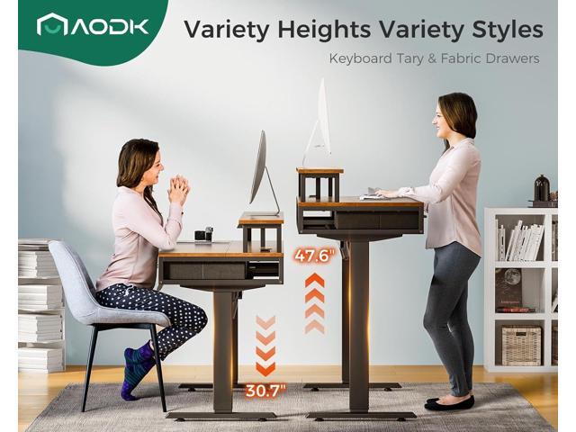 AODK Electric Standing Desk with Drawers & Keyboard Tray, 55 Inch Height Adjustable Gaming Desk with Power Outlets & LED Lights, Sit Stand Table...