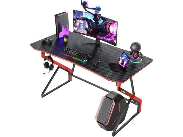 CubiCubi Simple Gaming Desk Z Shaped 47 inch Gamer Workstation, Home Computer Carbon Fiber Surface Gaming Desk PC Table with Headphone Hook