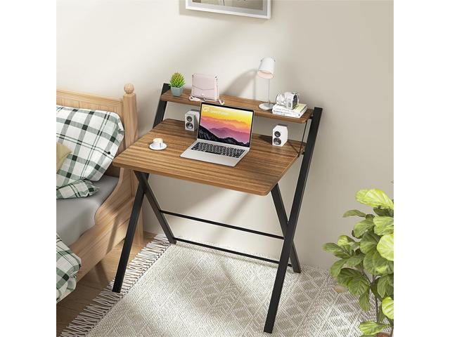 GreenForest Folding Desk No Assembly Required Small Size, 2-Tier Foldable Computer Desk with Shelf for Home Office, Space Saving Portable Laptop...