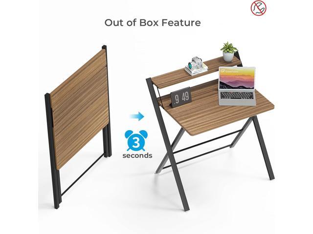 GreenForest Folding Desk No Assembly Required Small Size, 2-Tier Foldable Computer Desk with Shelf for Home Office, Space Saving Portable Laptop...