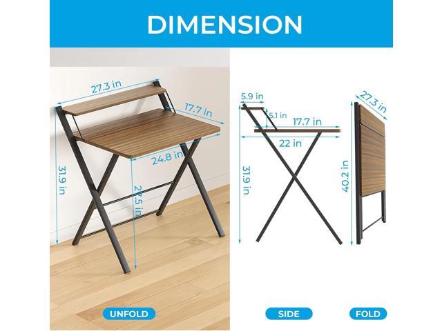 GreenForest Folding Desk No Assembly Required Small Size, 2-Tier Foldable Computer Desk with Shelf for Home Office, Space Saving Portable Laptop...