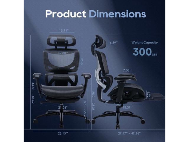 Ergonomic Mesh Office Chair with Footrest, Executive High Back Computer Desk Chair with Wide Headrest and Adjustable 3D Arms, Backrest, Tilt Lock...