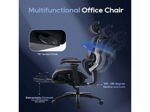 COLAMY Ergonomic Mesh Office Chair with Footrest, Executive High Back Computer Desk Chair with Wide Headrest and Adjustable 3D Arms, Backrest, Tilt...
