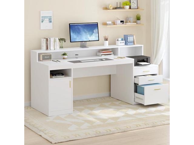 Computer Desk with 3 Drawer & Storage Shelves, Home Office Desk with File Drawer & Cabinet, Writing Study Table with Long Monitor Stand & Printer...