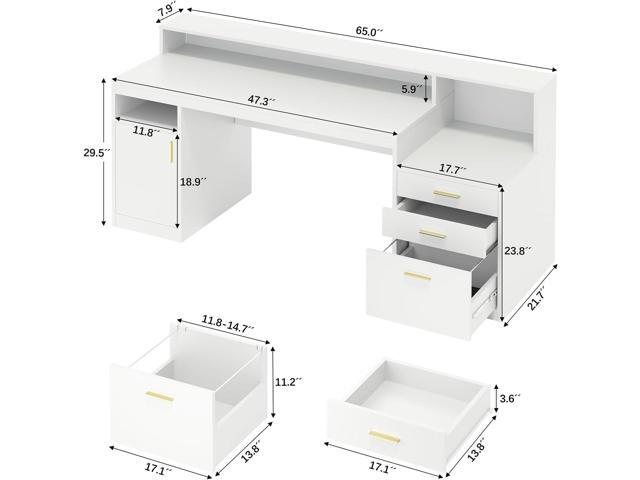 Computer Desk with 3 Drawer & Storage Shelves, Home Office Desk with File Drawer & Cabinet, Writing Study Table with Long Monitor Stand & Printer...