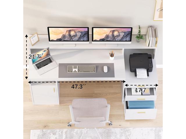 Computer Desk with 3 Drawer & Storage Shelves, Home Office Desk with File Drawer & Cabinet, Writing Study Table with Long Monitor Stand & Printer...