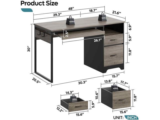 Bestier 48 Computer Desk with Drawers, Office Desk with Storage, Industrial Wood Writing Desk with File Drawer, Keyboard Tray & 2 Hooks for Home...