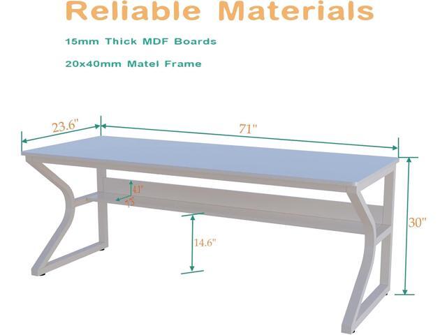 Extra Long Desk with Bookshelf - 71' Double Long Writing Table for 2-Person Workstation, Modern Study Work Computer Desk for Home and Office, Warm...