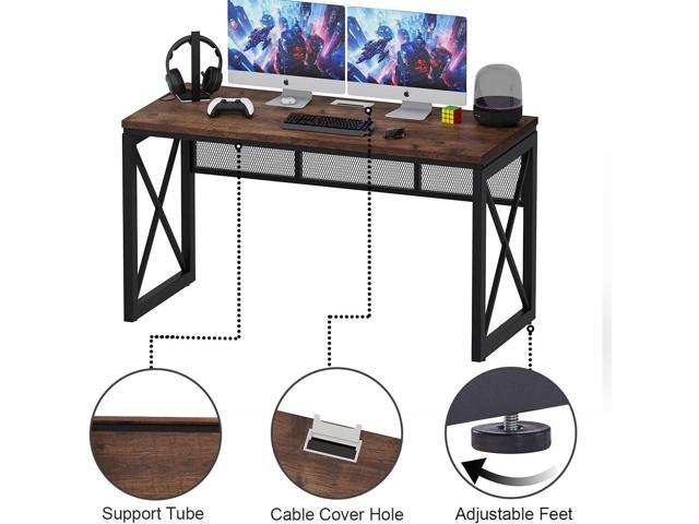 BON AUGURE Farmhouse Computer Desk, Modern Industrial Home Office Desks, Wood Metal Study Writing Table, Sturdy Gaming Desk (Rustic Oak, 54 Inch)