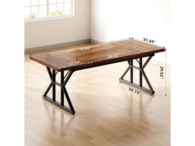 LITTLE TREE 70.8-Inch Office Desk, Wooden Executive Office Desk, Modern Work Desk, Large Farmhouse Writing Table Computer Desk for Home, Brown-Black