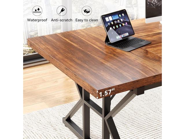 LITTLE TREE 70.8-Inch Office Desk, Wooden Executive Office Desk, Modern Work Desk, Large Farmhouse Writing Table Computer Desk for Home, Brown-Black