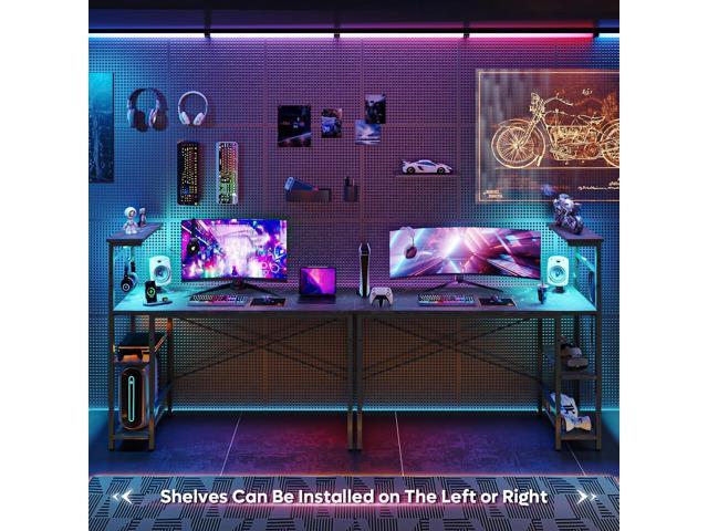Bestier Gaming Desk with LED Lights, 51.3 Inch Computer Desk with 4 Tiers Reversible Shelves, Gamer Desk with Side Storage Bag, Hooks and Height...