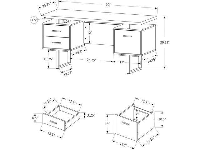 Monarch Specialties Dark Taupe Reclaimed-Look/Silver Metal Office Desk, 60-Inch