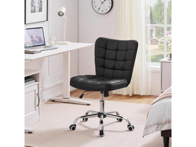 Yaheetech Armless Desk Chair Modern Tufted Office Chair Faux Leather Upholstered Computer Chair with Adjustable Seat Height and Rolling Wheels for...