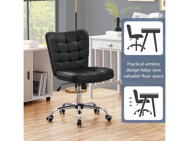 Yaheetech Modern Tufted Armless Desk Office Chair Faux Leather Upholstered Computer Chair with Adjustable Seat Height and Rolling Wheels for...