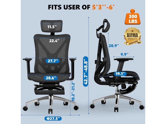GABRYLLY Ergonomic Office Chair with Footrest, 135° Reclining Desk Chair with Adjustable Lumbar Support,3D Armrest,Headrest & Large Steel Base,...