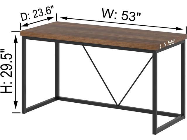 FOLUBAN Modern Computer Desk, Rustic Wood and Metal Study Writing Table, Simple Work Gaming PC Desk for Home Office, Walnut 53 Inch