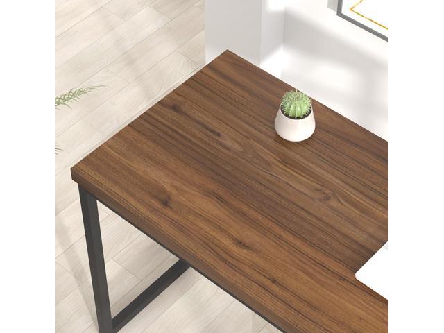 FOLUBAN Modern Computer Desk, Rustic Wood and Metal Study Writing Table, Simple Work Gaming PC Desk for Home Office, Walnut 53 Inch