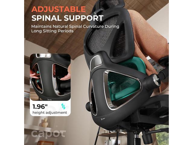 CAPOT Ergonomic Mesh Office Chair, Adjustable Lumbar High Back Desk Chair 400lbs, 4D Flip-up Arms, 3-Level Tilt Backrest, 3D Headrest, PU Wheels,...