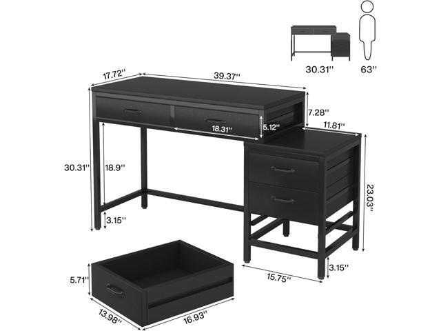 Tribesigns Computer Desk with 5 Drawers, Home Office Desks with Reversible Drawer Cabinet Printer Stand, Industrial PC Desk with Storage, Rustic...