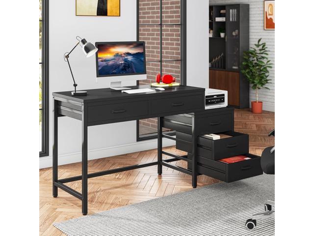 Tribesigns Computer Desk with 5 Drawers, Home Office Desks with Reversible Drawer Cabinet Printer Stand, Industrial PC Desk with Storage, Rustic...