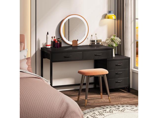 Tribesigns Computer Desk with 5 Drawers, Home Office Desks with Reversible Drawer Cabinet Printer Stand, Industrial PC Desk with Storage, Rustic...