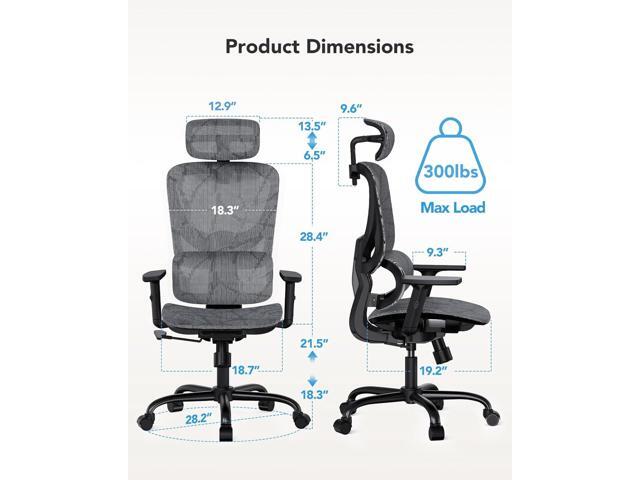 HUANUO Ergonomic Mesh Office Chair with 5-Level Lumbar Support, Computer Chair with Adjustable Headrest & Armrests, Rocking Tilt, Comfortable High...