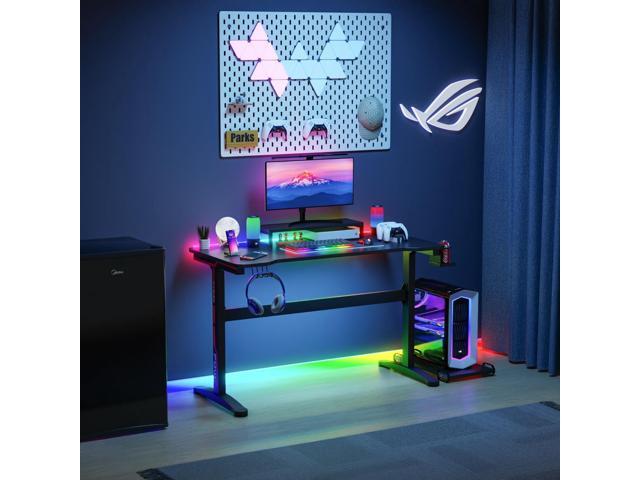 PayLessHere 47 Inch Gaming Desk T-Shaped Computer Desk Racing Style Gamer Table with Cup Holder & Headphone Hook Office Desk Modern Workstation for...