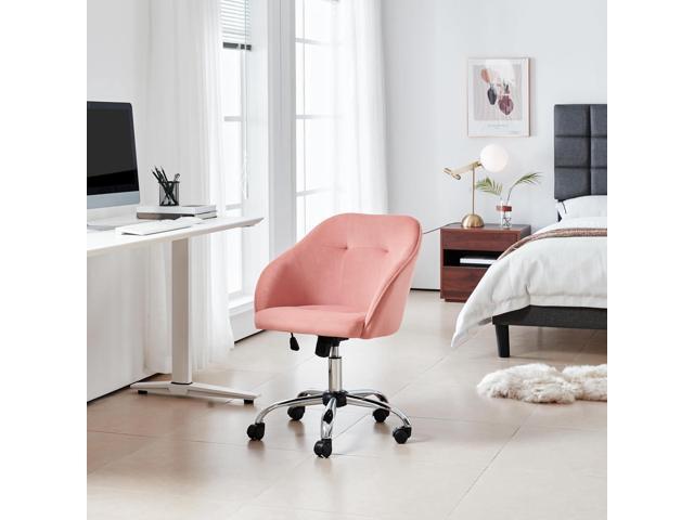 Yaheetech Pink Office Chair Small Cute Vanity Chair with Back Wheels Velvet Swivel Rolling Desk Computer Armchair for Bedroom Living Room