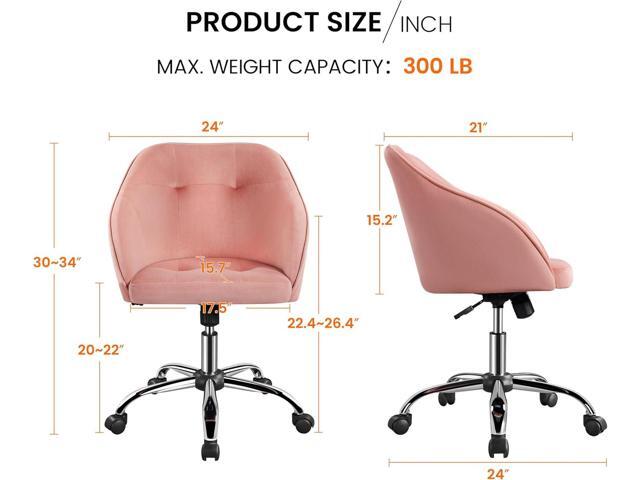 Yaheetech Pink Office Chair Small Cute Vanity Chair with Back Wheels Velvet Swivel Rolling Desk Computer Armchair for Bedroom Living Room