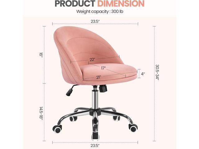 Yaheetech Armless Velvet Cute Desk Office Chair Adjustable Comfy Soft Swivel Vanity Chair with Wheels for Home Office, Living Room Pink