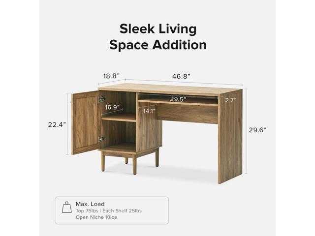 mopio Haylee Boho Farmhouse Writing Desk, with Natural Rattan Exterior Door, Ample Storage, Adjustable Shelves, for Study, Vanity, Makeup, & Work,...