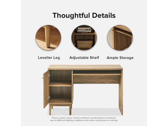 mopio Haylee Boho Farmhouse Writing Desk, with Natural Rattan Exterior Door, Ample Storage, Adjustable Shelves, for Study, Vanity, Makeup, & Work,...