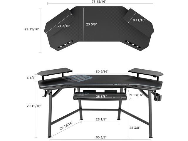 EUREKA ERGONOMIC Aero Gaming Desk with Led Lights, 72' Large Wing-Shaped Studio Desk W Keyboard Tray Monitor Stand Dual Headphone Hanger Cup Holder...